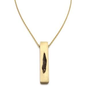 Rook & Crow Fossil Rectangle Bar Antique Gold Pendant Cable Chain Necklace NWOT
